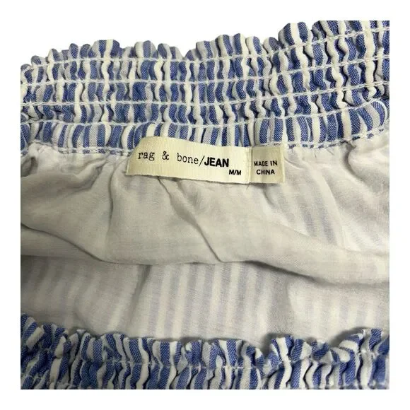 Rag & Bone Drew Off Shoulder Mini Dress Tunic MED Blue Stripe Cotton - Picture 8 of 13